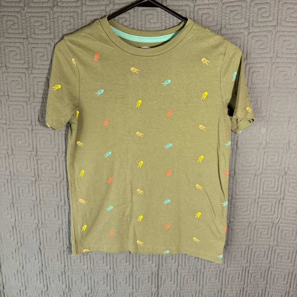 Old Navy T-Shirt Boys Size L 10/12 Peace Sign Multicolor Green Tee Shirt